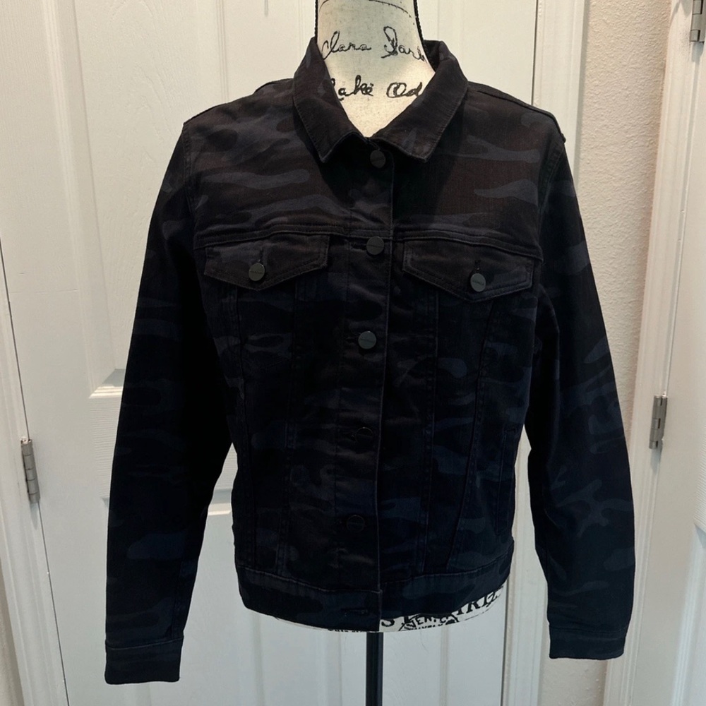 Sanctuary Black and Navy Camo Denim Jean Jacket